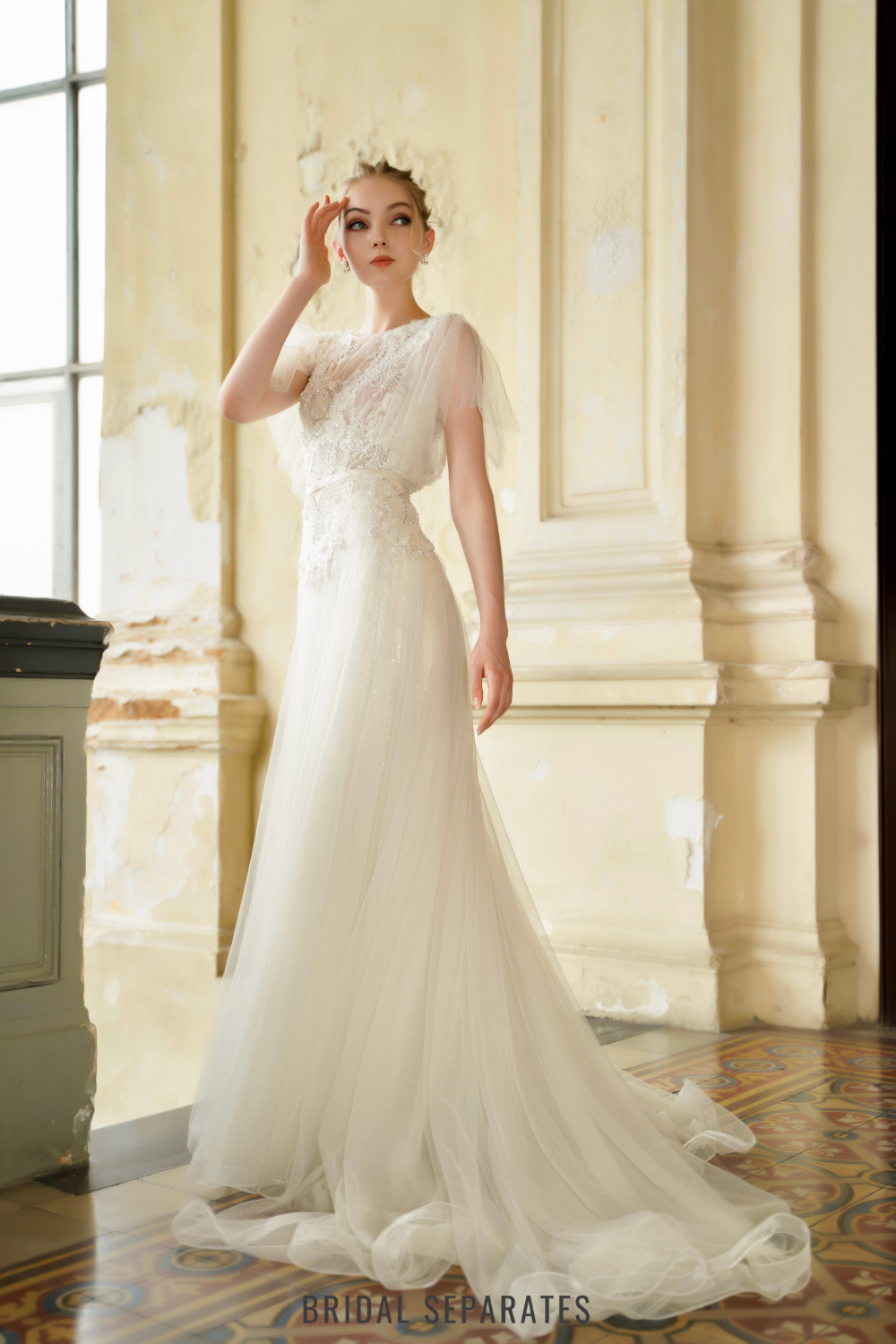 A-line Lace Floral Embellished Wedding Dress/ "Jolie"