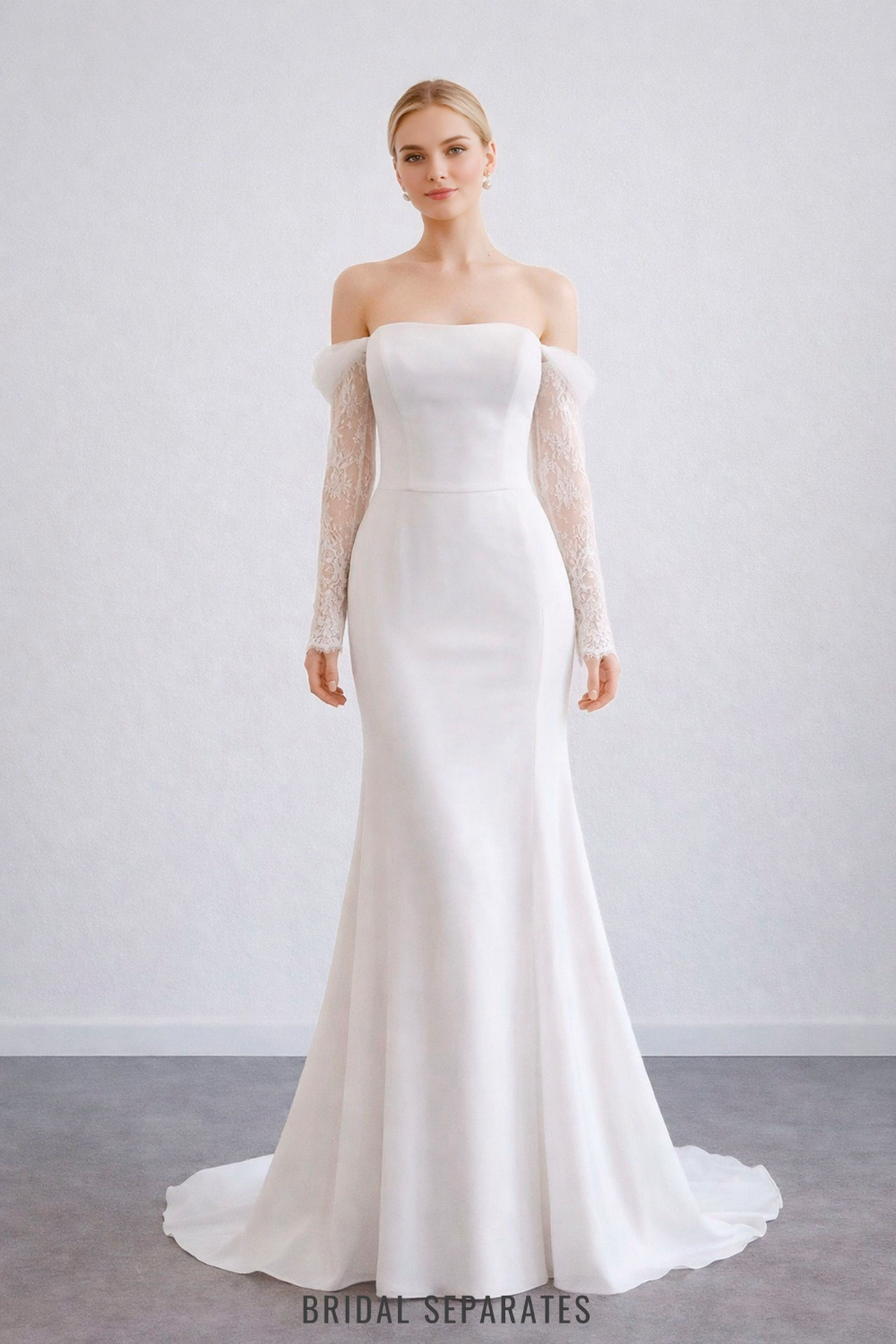 Detachable Off Shoulder Long Sleeves with Cathedral Cape Veil / "Lucie"