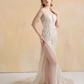 High Slit Wedding Dress with Detachable Sleeves / "Martina"