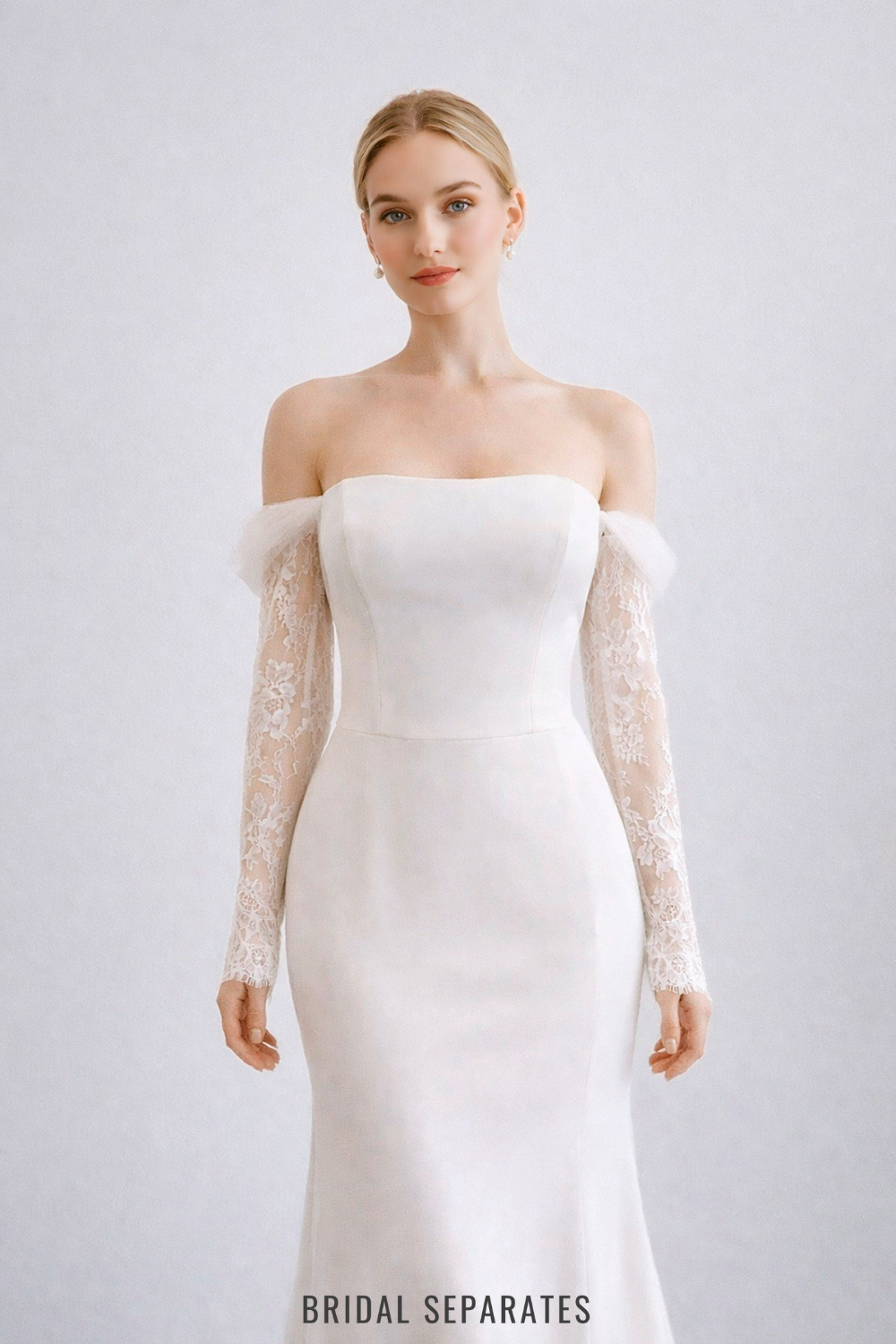 Detachable Off Shoulder Long Sleeves with Cathedral Cape Veil / "Lucie"