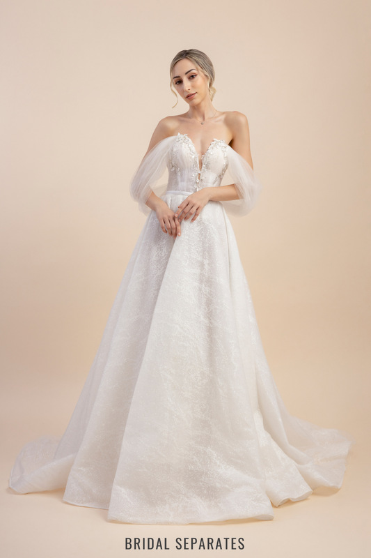 A-Line Wedding Dress with Off Shoulder Sleeves / "Anna"