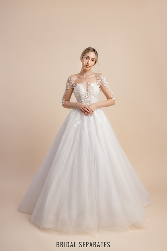 Tulle Wedding Ball Gown with Long Sleeves / "Letitia"