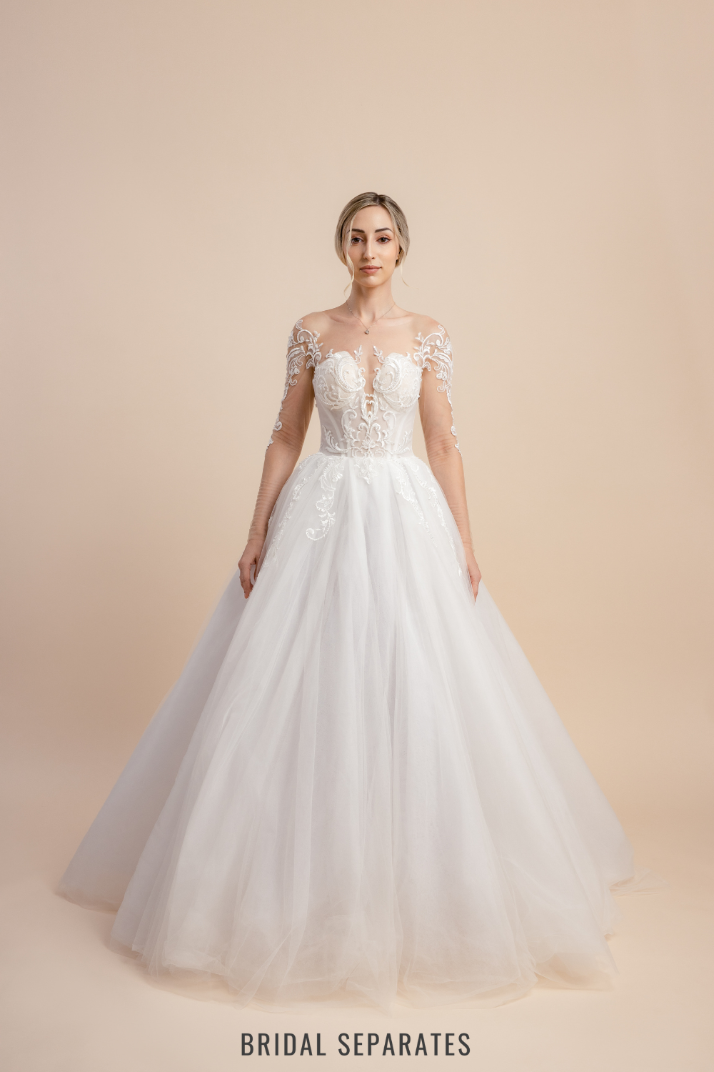 Tulle Wedding Ball Gown with Long Sleeves / "Letitia"