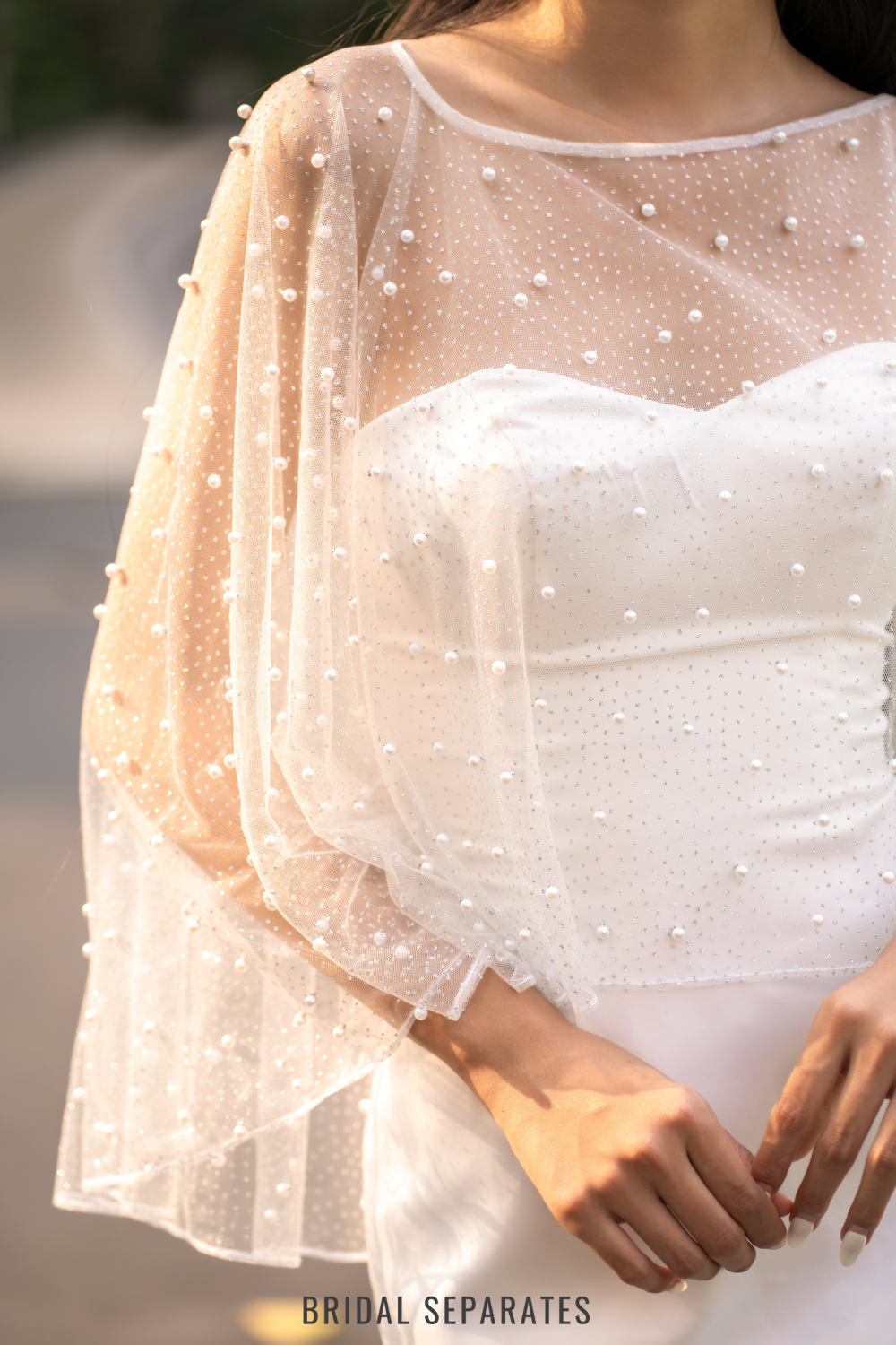 Bridal Cape with Glittery Tulle and Pearls / "Chiara"