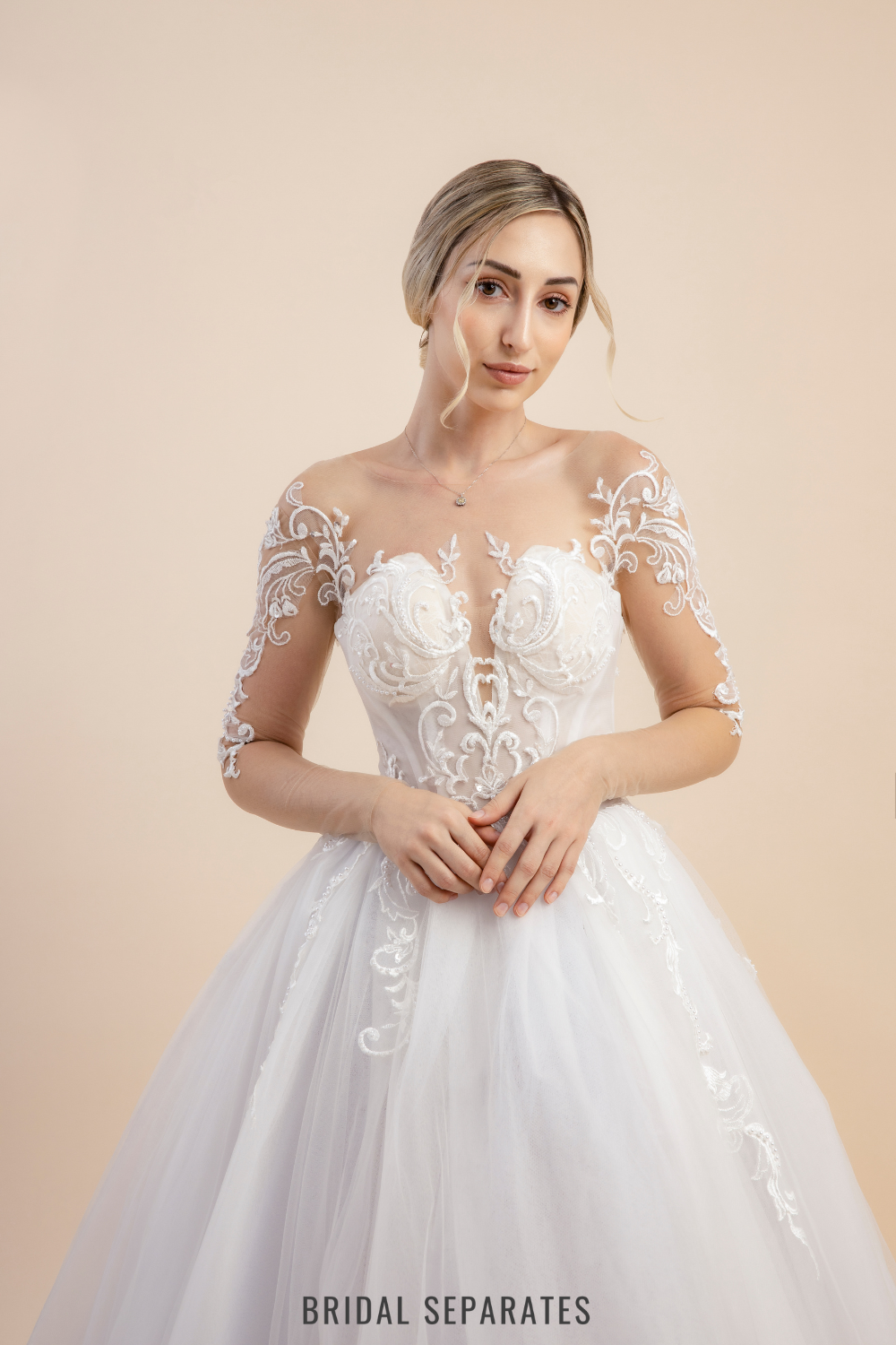 Tulle Wedding Ball Gown with Long Sleeves / "Letitia"