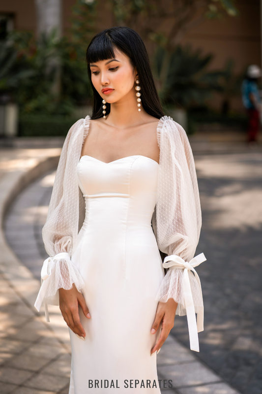 Detachable Bridal Long Sleeves with Bow / "Daria"