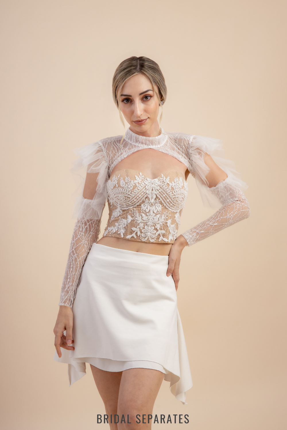 Long Sleeves Bridal Bolero with Glittered Tulle / "Elysia"