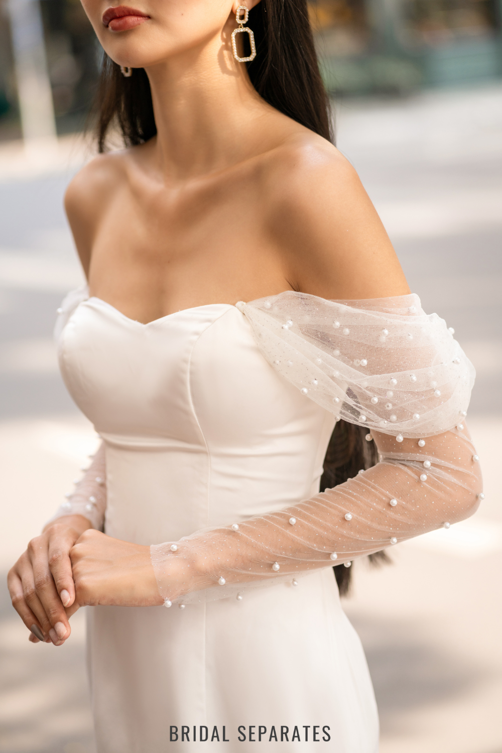 Removable Off Shoulder Wedding Dress Long Sleeves / "Quinn"