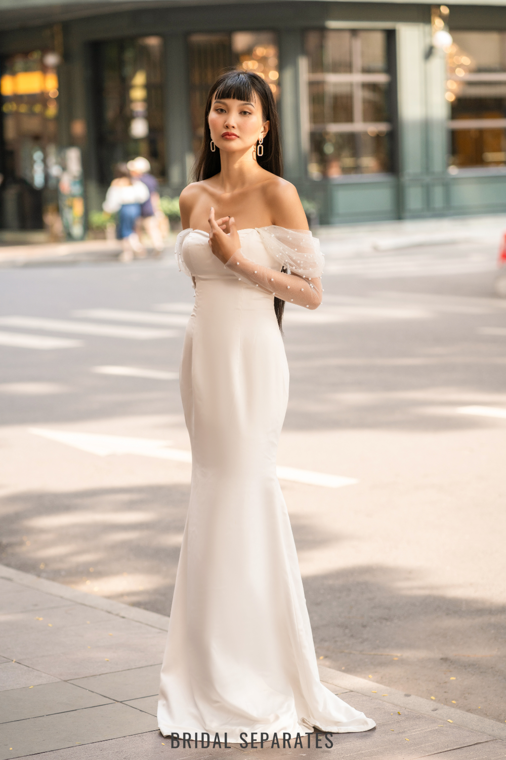 Removable Off Shoulder Wedding Dress Long Sleeves / "Quinn"