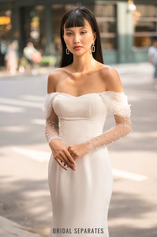 Removable Off Shoulder Wedding Dress Long Sleeves / "Quinn"