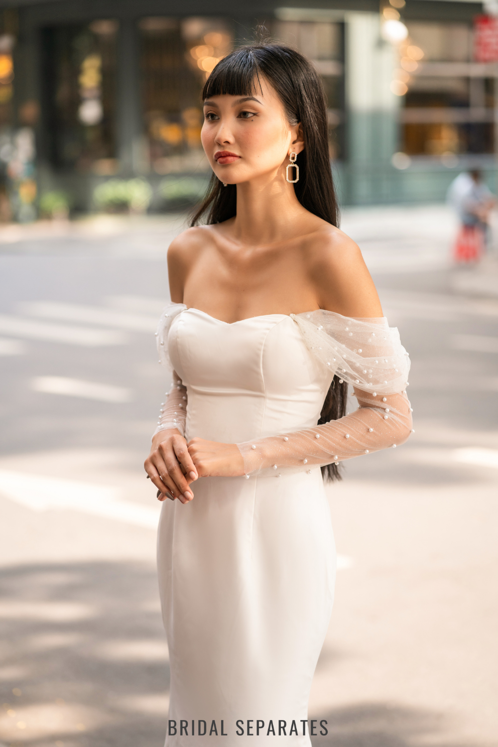 Removable Off Shoulder Wedding Dress Long Sleeves / "Quinn"