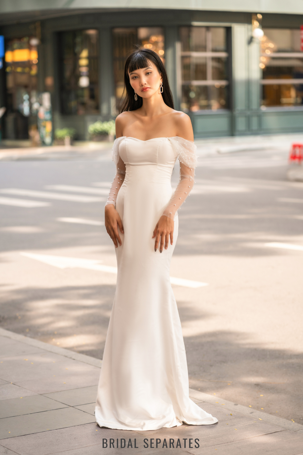 Removable Off Shoulder Wedding Dress Long Sleeves / "Quinn"