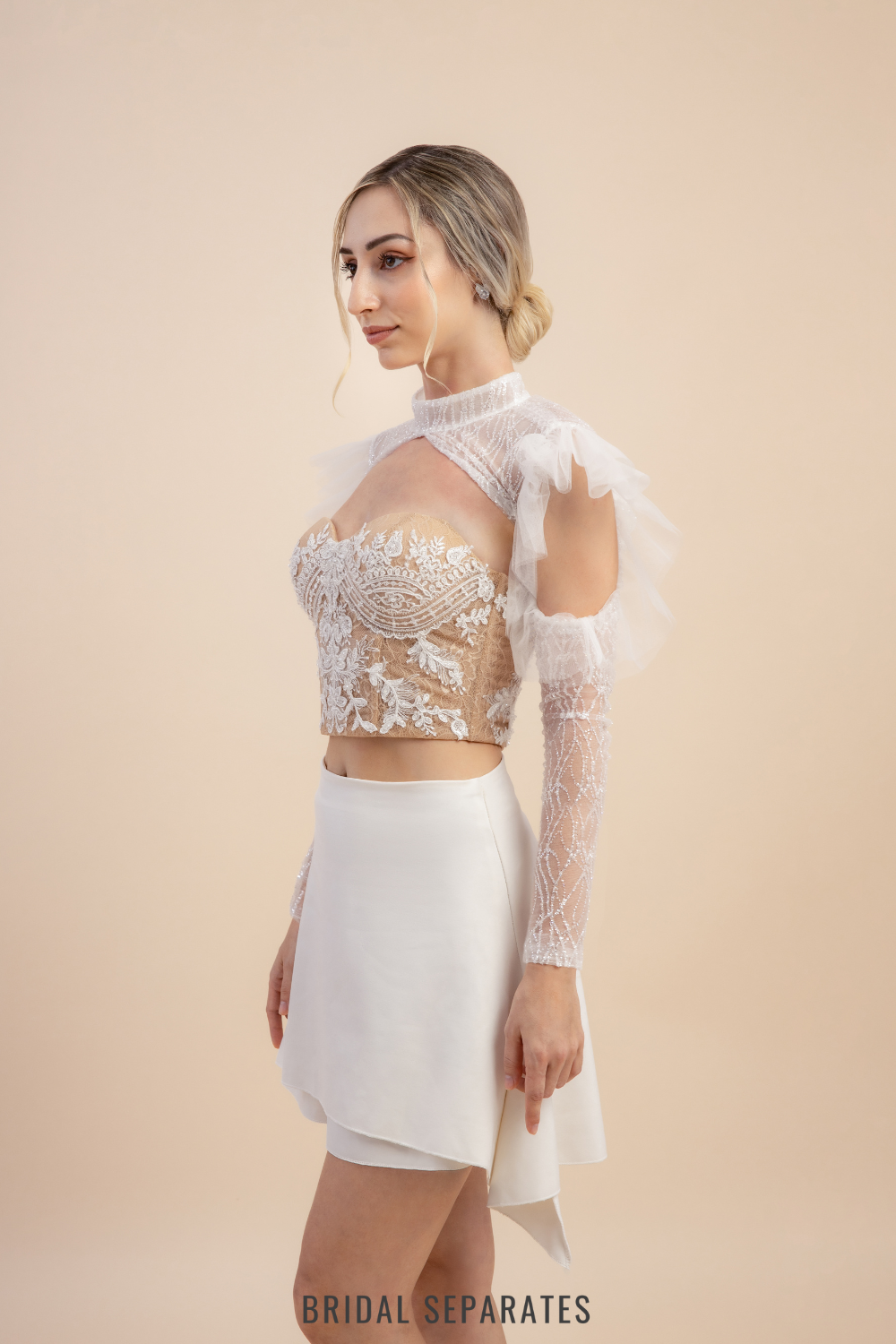 Long Sleeves Bridal Bolero with Glittered Tulle / "Elysia"